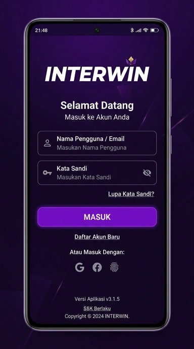 Tampilan halaman login interwin